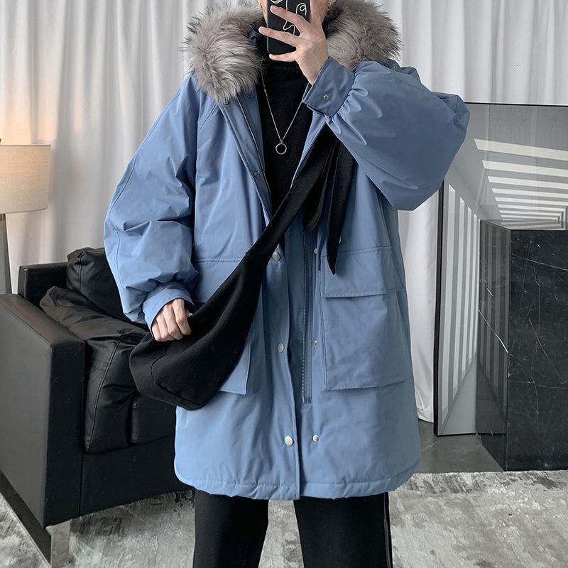 

2021 New Winter Jacket Thick Long Men's Warm Fashion Casual Fur Collar Hooded Loose Korean Oversize Coat Parka Men 08cm, Apricot