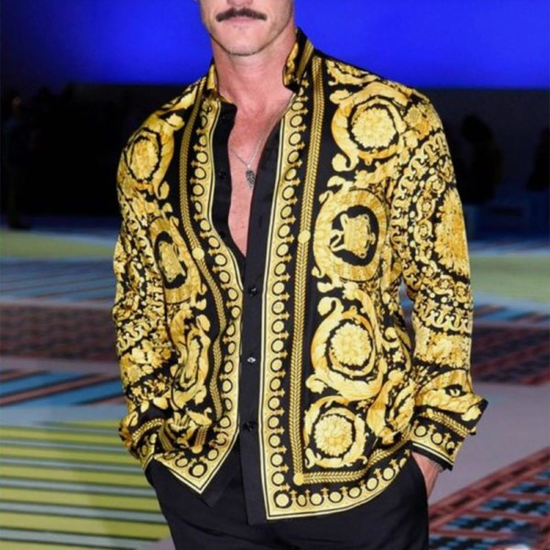 

Comfortable men's long-sleeved shirts with high quality and comfortable fit fashion retro style travel office entertainment, Black