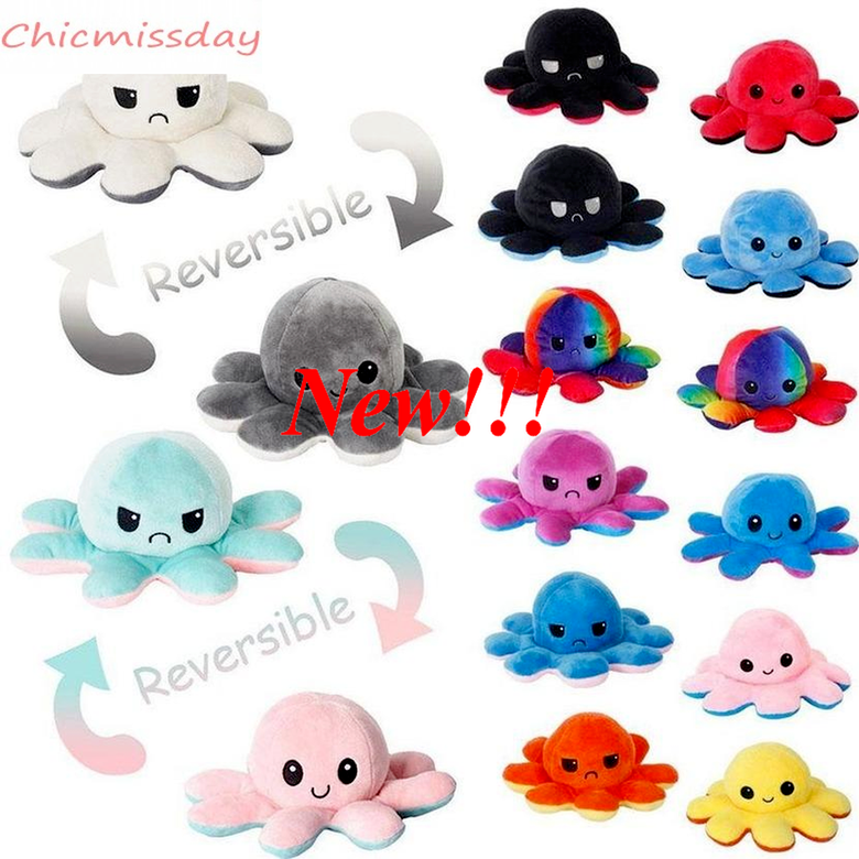 

us stock!Baby Kids Gift Doll Reversible Flip Octopus Stuffed Dolls Soft Plush Toys Party Favor New Year Christmas Color Gifts