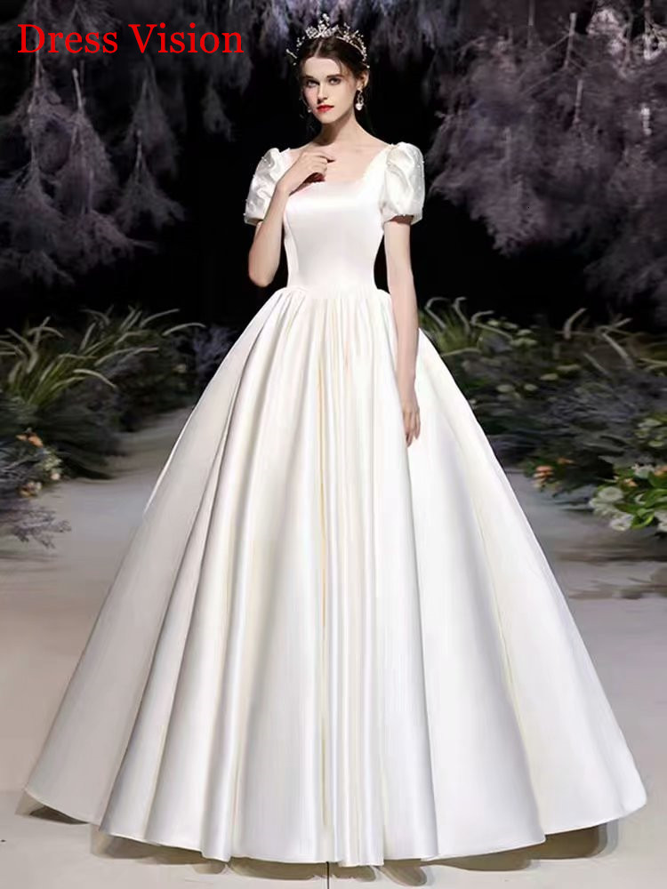 

2021 Hot Sale Simple Satin Wedding Vestidos Vestido Noiva Short Dleeves Quarter Collar to Be Robe De Mariage Jnow, Same as image