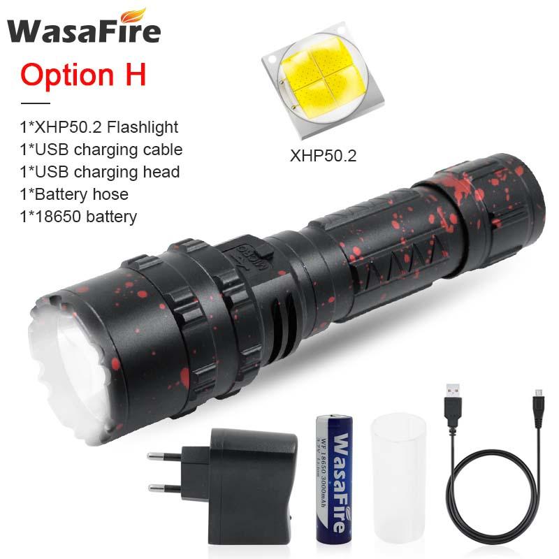 

Waterproof 5 Modes Torch Lamp XHP50 Rechargeable Hunting Flash Light Tactical Lanterna With 18650 Battery+Charging Cable Flashlights Torches