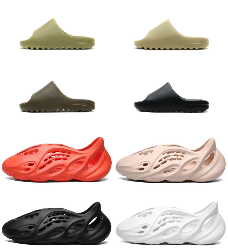 

HOT Kanye hole shoes Foam Runner Summer plat-forme Fashion Slippers sandals Triple Black Bone White Platform Sandal resin Men Women Sandals, A-c007