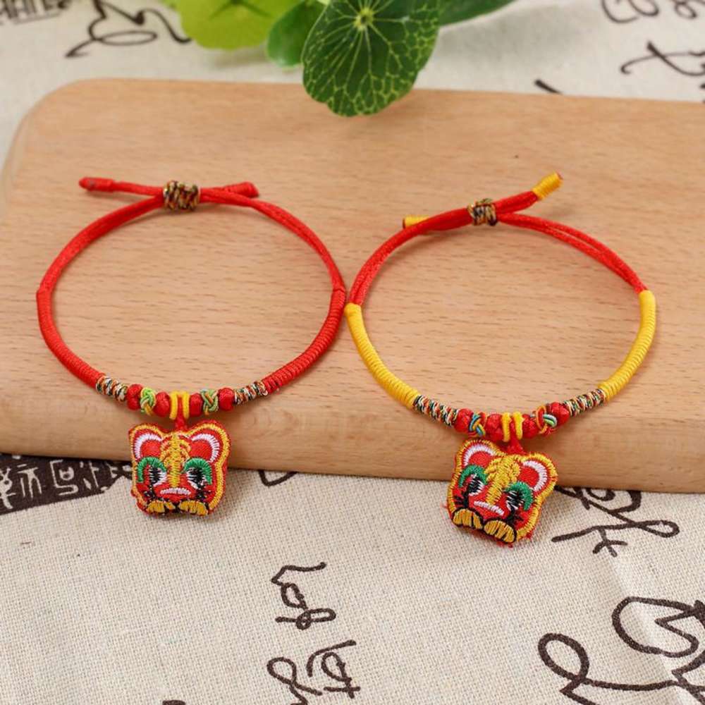 

Hongcheng Dragon Boat Festival children's tiger head sachet Bracelet hand woven adjustable colorful Rope, Golden;silver