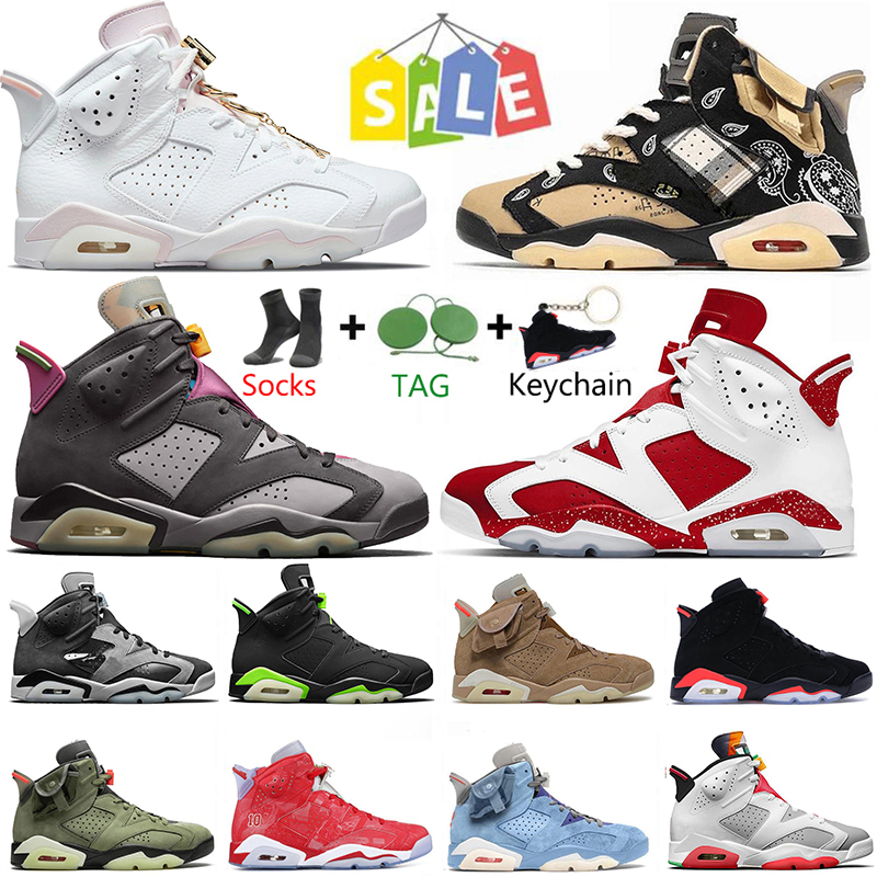 

With Socks 2022 Authentic Jumpman 6 6s women mens basketball shoes Electric Green Black Infrared Bordeaux Red Oreo Travis TS Gold Hoops sports sneakers sneakers, B#6 36-47
