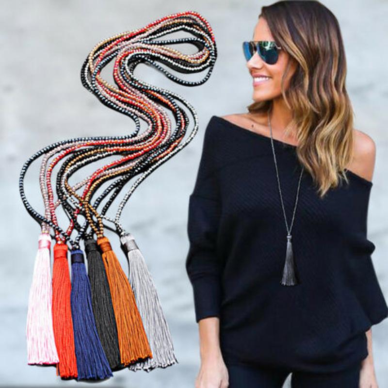 

Pendant Necklaces 2021 Trendy Chain Vintage Long Tassel Drop Sweater Boho Glass Crystal Bead Women Jewelry Girl Gifts Gold