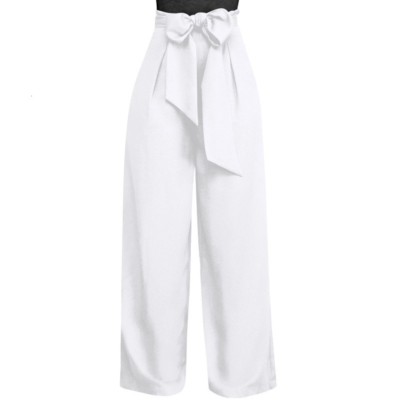 

2021 New Women Casual Loose Palazzo High Waist Wide Leg Pants with Belt Autumn Solid Elegant Office Ladies Trousers Aw05, Black