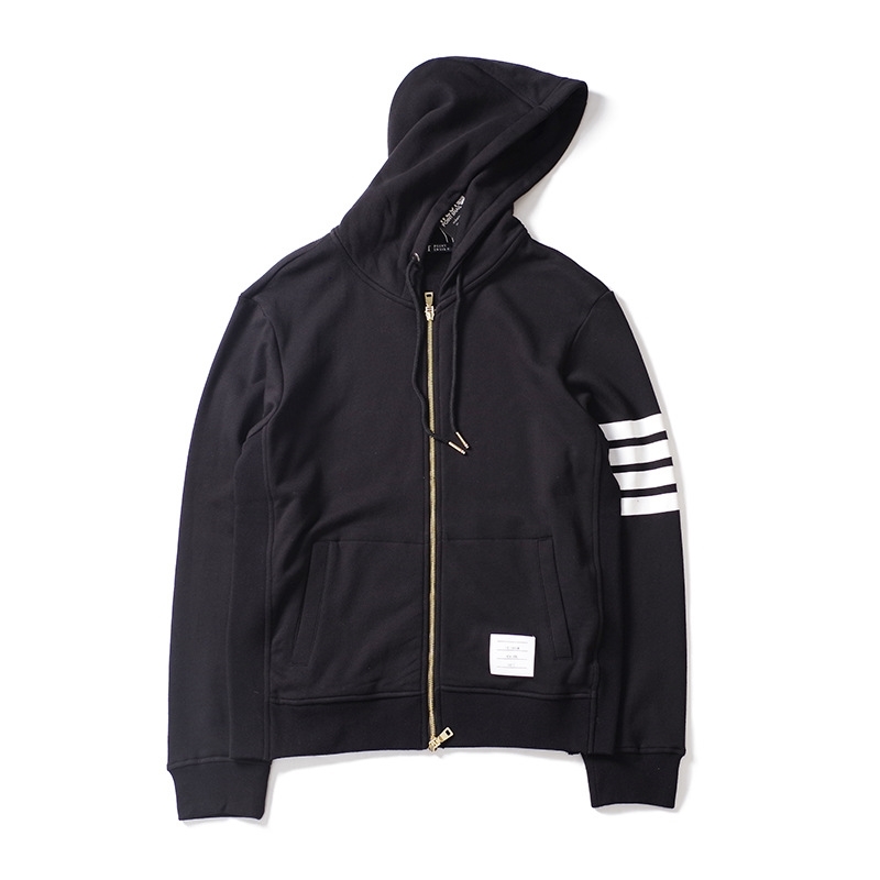 

New autumn and winter TB same yarn dyed striped pattern cardigan hooded suit pure cotton sweater lover's coat pants, Black