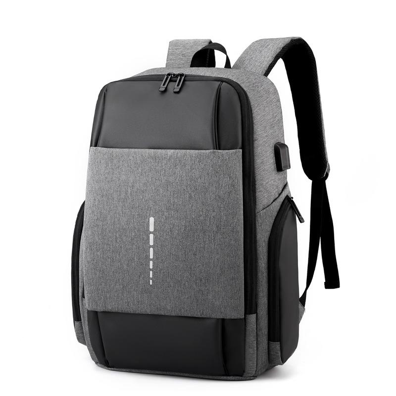 

Backpack Large Capacity Men's Laptop 15.6 Inch Casual Nylon Grey College Students Men Usb Charging, Black