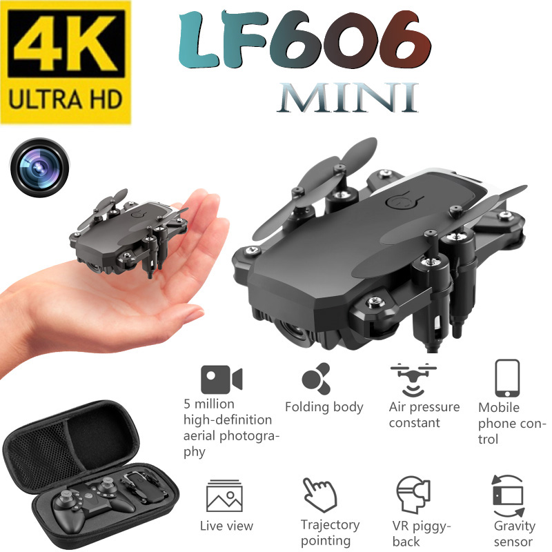 

Mini Drone LF606 4K HD Camera Foldable Quadcopter One-Key Return FPV Drones RC Helicopter Quadrocopter Kid's Toys, Black