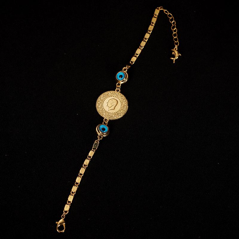 

Charm Bracelets Turkish Coin Bracelet Lady Blue Eyes Rhinestone Gold Dubai Middle East Jewelry Wedding Gift, Golden;silver