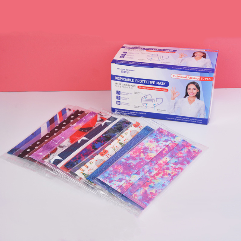 

50pcs/box Printed Disposable Face Mask for Adult 3-layer Independent Packaging Protective Masks DHL Free Delivery