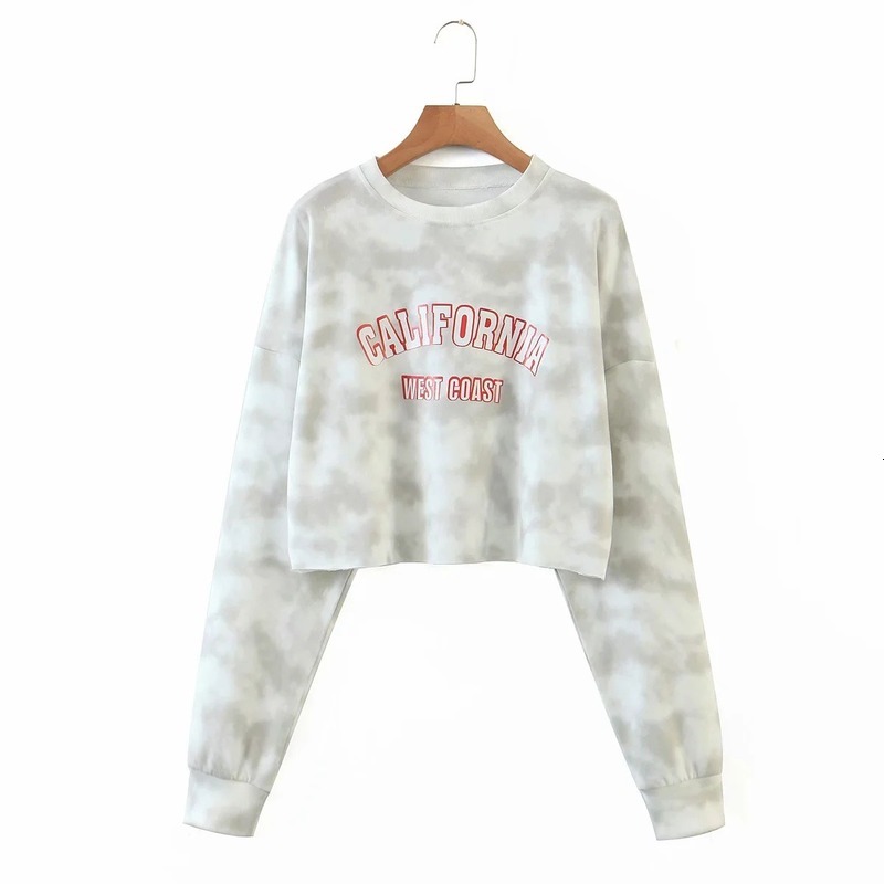 

2021 New Tie-dye Printing Sexy Crop Streetwear Women Short Pullover Autumn Casual Crewneck Sweatshirt Clothes for Teens Chic Top 57ox, Gray