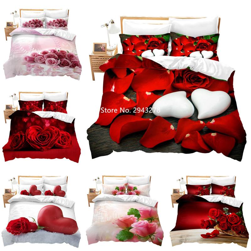 

Bedding Sets Romantic Rose Series Deluxe Full Size Comfortable Duvet Covered Pillowcase Linen Bedroom Decoration Colorful Print