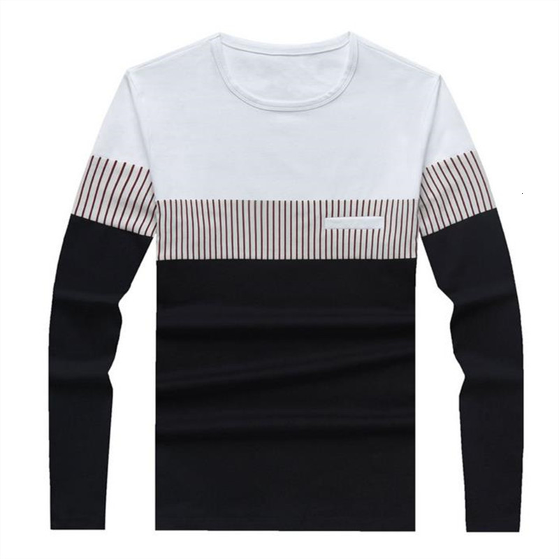 

2021 New Cotton Long Sleeve o Neck Striped Mens Tshirts Fashion Patchwork Causal Slim Fit t Shirt Man Brand Men Clothing No5f, Burgundy