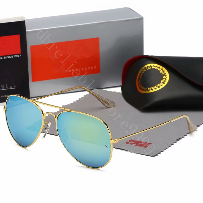 

2021 Sunglasses For Mens women brand classic pilot fashion sun glasses UV400 gold frame green mirror 58mm lens with box