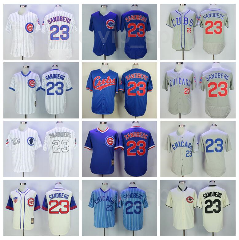 

Men Vintage Baseball 23 Ryne Sandberg Retro Jersey Flexbase Cool Base Pullover Pinstripe Team Retire 1909 1942 1969 1984 Cooperstown, Blue;black