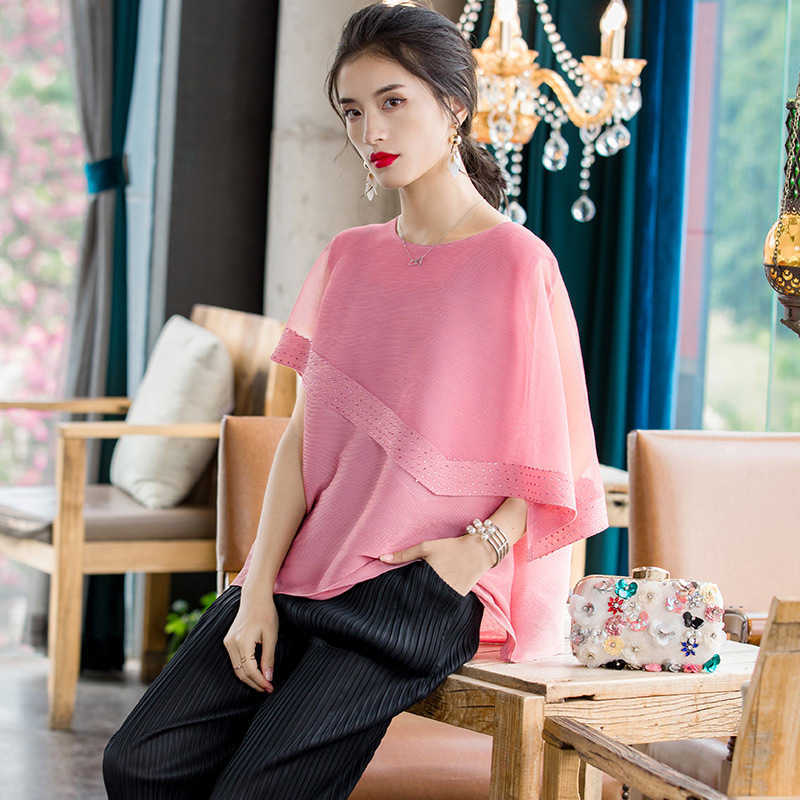

VANOVICH Bat Sleeve Plus Size Women T-shirt Summer and Spring Ladies T Shirts Fashion Beaded Casual Clothing 210615, Pink