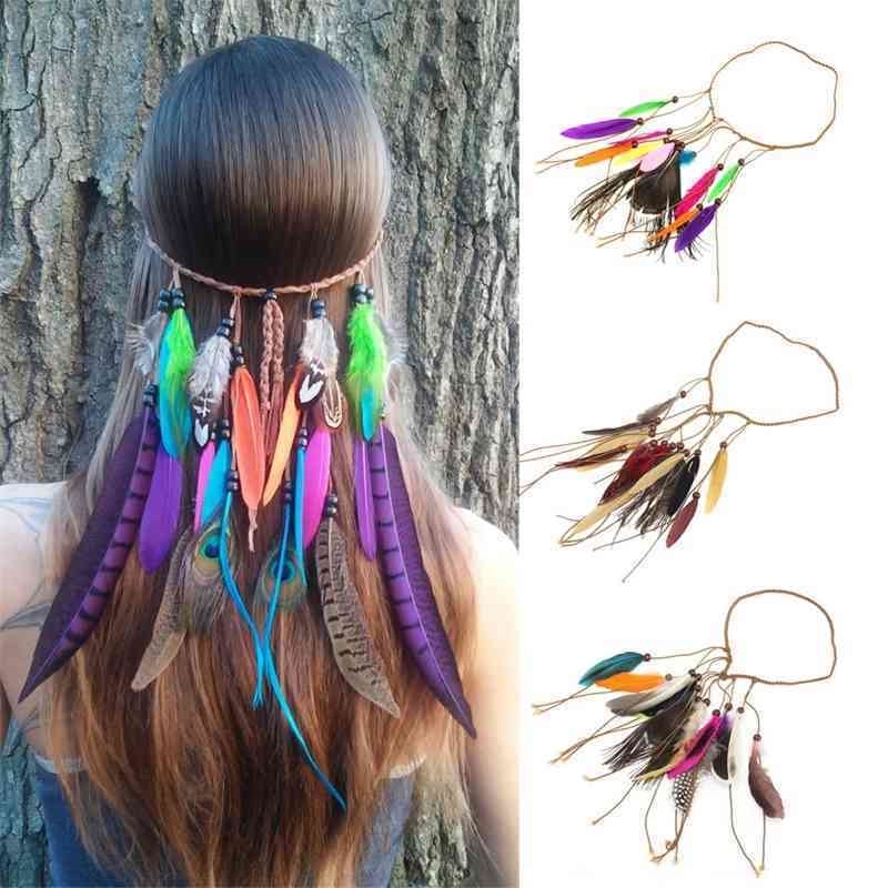 

selling Indian style Hot Korean velvet peacock woven feather hoop women's hair band