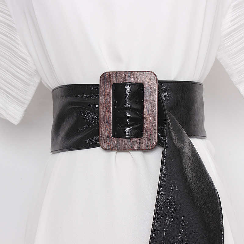 

Non-pin Buckle Adjustable Waist Belt Women Black Soft Patent Leather Wide Corset Strap Wide Waistband Belt Cinturon Mujer 2020 Q0624, Black;brown