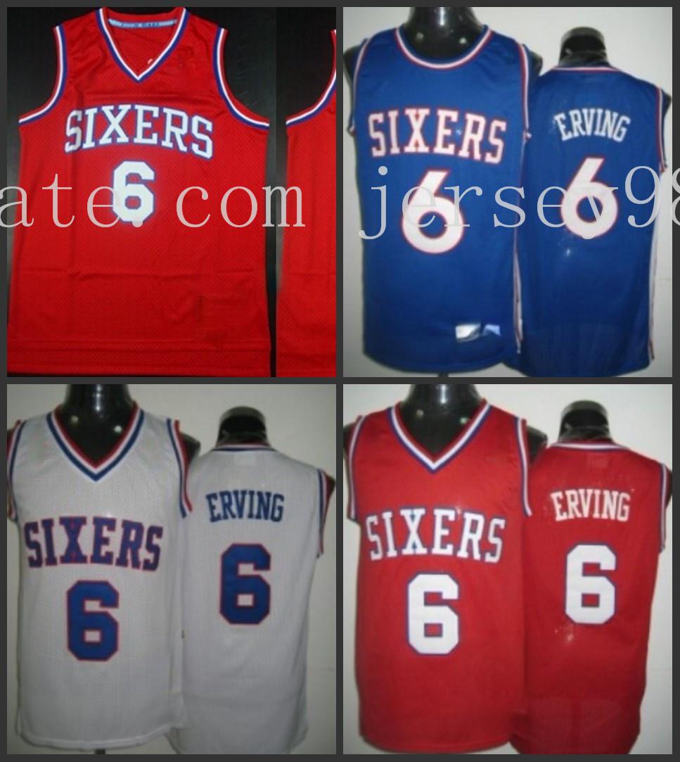 

Philadelphia 76ers Red 6 DR. J Nickname White nba Swingman Throwback Jersey, Black;red