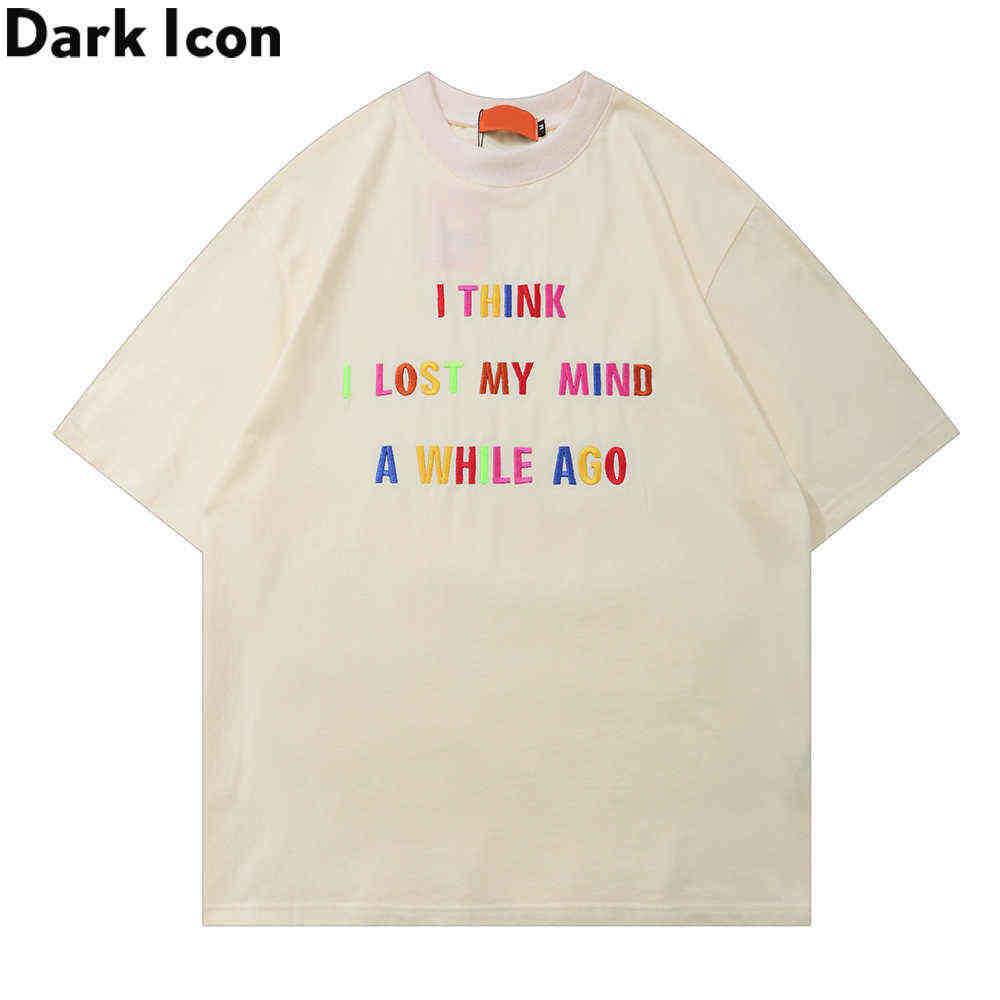 

Letters Embroidery Men's T-shirt Short Sleeve Oversized Tshirts for Men Streetwear Clothing 210603, Khaki