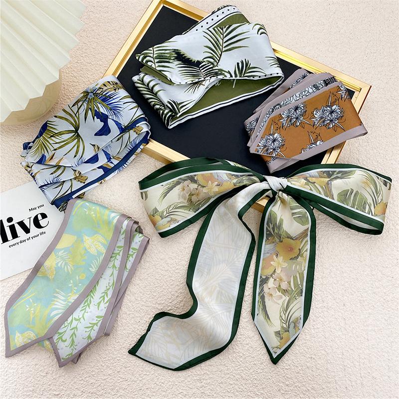 

Scarves Flower Striped Print Small Silk Scarf Long Skinny Hair Neck DIY Tie Band Angle Headwear Hats Ribbon