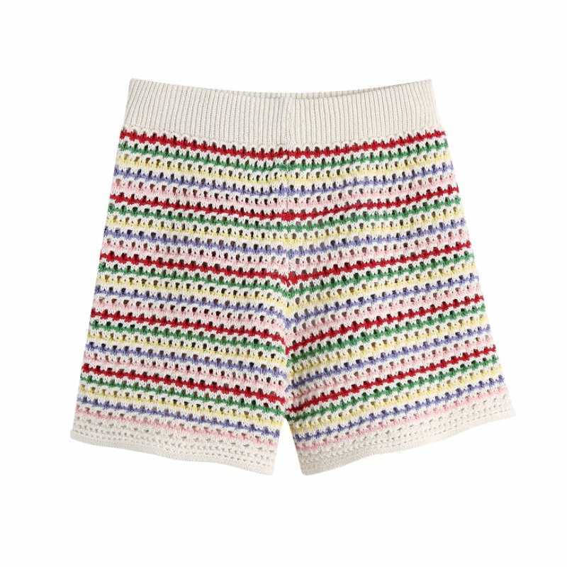

Summer Women Color Stripes Knitted Shorts Casual Female Elastic Waist Clothes P2022 210616, As pic