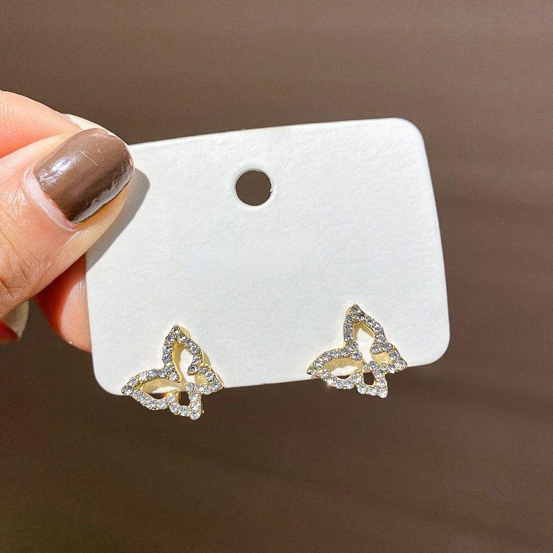 

Stud Delysia King Diamond Setting Butterfly Earrings Simple Temperament Personality, Golden;silver