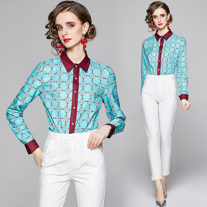

Quality Spring Women's Designer Shirts Long Sleeve Printed Classic Blouses Plus Size Autumn Winter Elegant Office Ladies Runway Button Tops, Customize