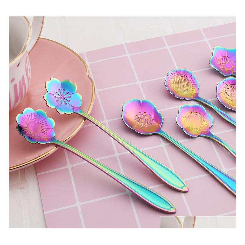 

Black Rainbow Spoons Flower Dessert Coffee Spoons Stainless Steel Sugar Spoons Cutlery 8 D jllQXB outbag2007