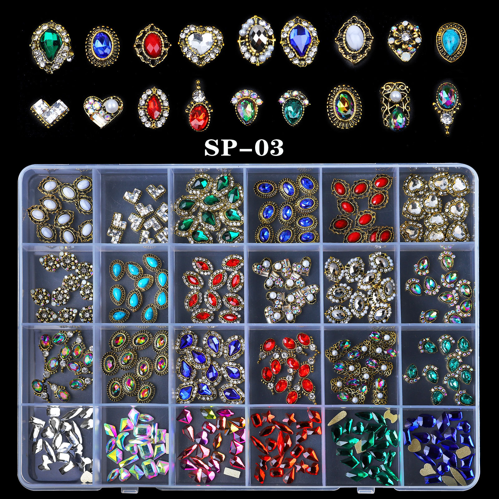 

240pcs/Box Alloy Zircon Nail Art Charms Mixed-Shaped Jewelry Crystal Rhinestones For Finger Tips Metal Decorations Bulk Nails Accessories