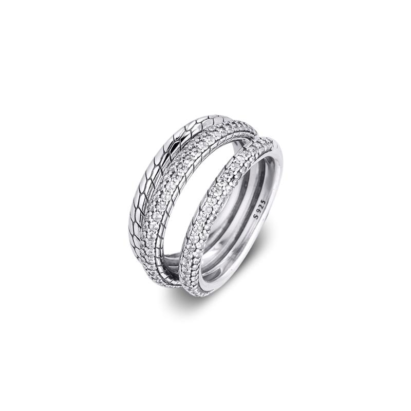

Cluster Rings Triple Band Pavé Snake Chain Pattern Ring 925 Sterling Silver Wedding For Women Jewelry Anillos Mujer