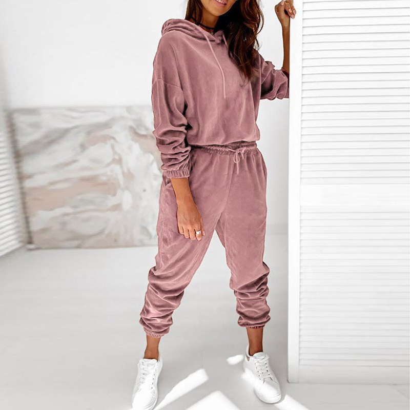 

New 2021 Hoodies Suit Women Winter Solid Casual Tracksuit Ladies Veet 2 Pieces Set Sweatshirts Fashion Sportwear Pullover Outfit 4cgk, 12