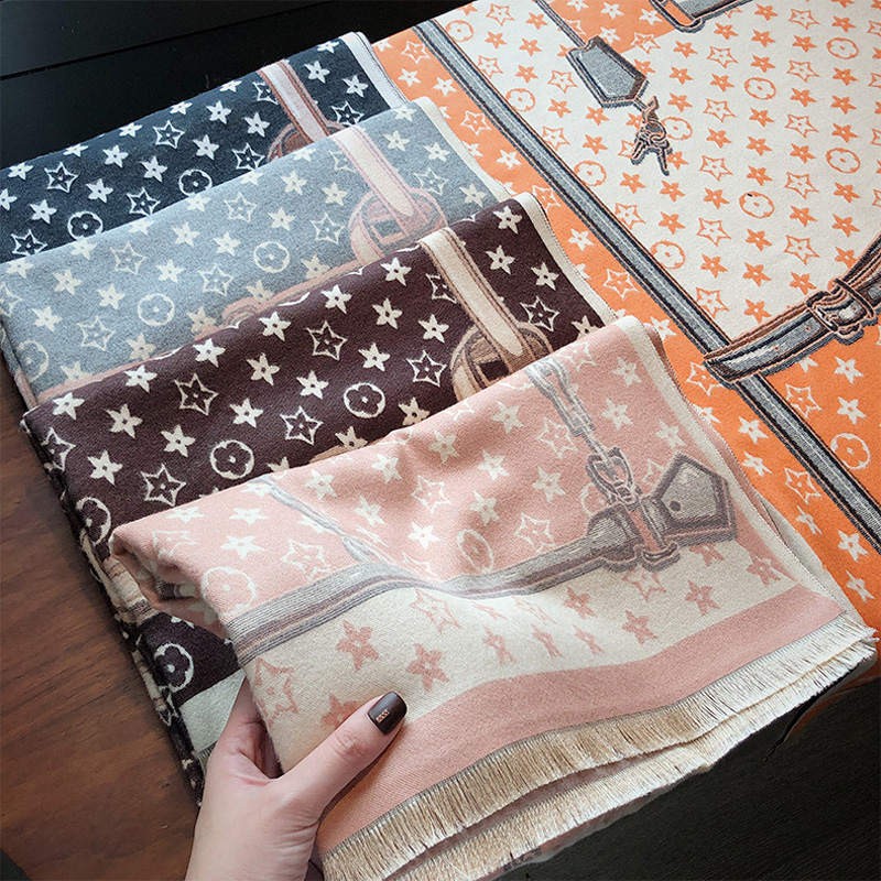 

New style blanket soft cashmere scarf shawl women's spring and autumn five-pointed star tassel thickened warm bib