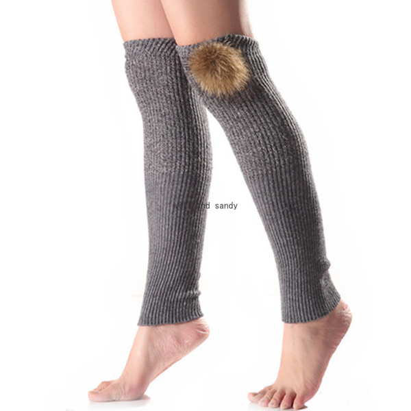 

Pashm Knee High Leg Warmers Fur Ball Contrast Color Boot Cuffs Toppers Leggings Women Girls Foot Autumn Winter Loose Stockings Socks Clothing Will and Sandy, As show