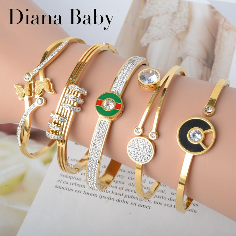 

Bangle Diana Baby Jewelry Stainless Steel Bangles Cuff Bracelets Colorful Zircon High Quality For Women Classic Trendy Daily Wear Gift