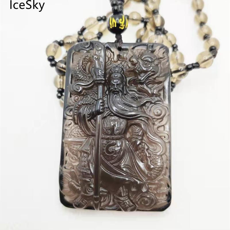 

Charms Obsidian Guan Gong Pendant Hip Hop Amulet Necklace Men's Decorative Personality Patron Saint Men Kungfu Jewelry, Bronze;silver
