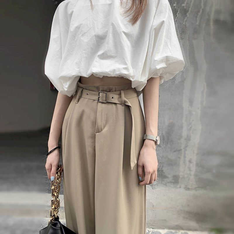 

Wide-leg pants women's summer high-waist drape casual suit straight loose and thin mopping trousers spring autumn 210526, Khaki