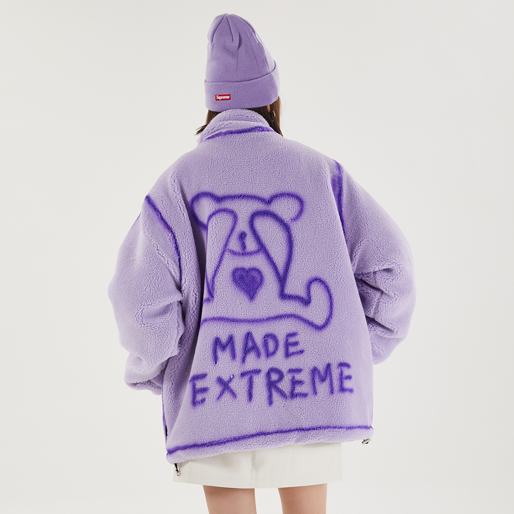 

2021 New Hip Hop Fleece Parka Zipper Men Women Streetwear Bear Letter Print Design Jacket Winter Harajuku Sherpa Coat 7znc, Lavender