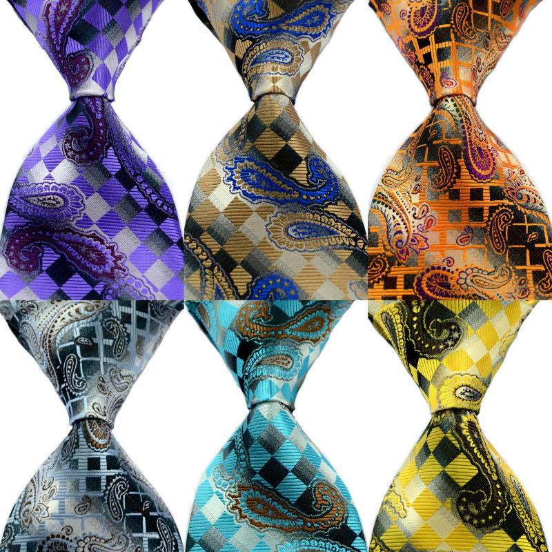 

Bow Ties Fashion Neckties Classic Men's Plaid Check Paisley Purple Blue Gold Wedding Jacquard Woven 100% Silk Men Neck