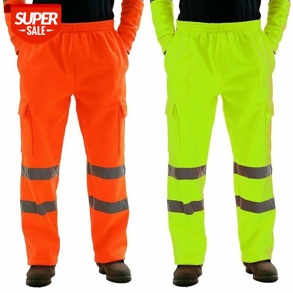 

M-4XL Casual Sanitation Worker Men Reflective Strips Trousers Fleece Jogging Pants Men Reflective Strips Trousers Fleece Pants #ei8r, Black