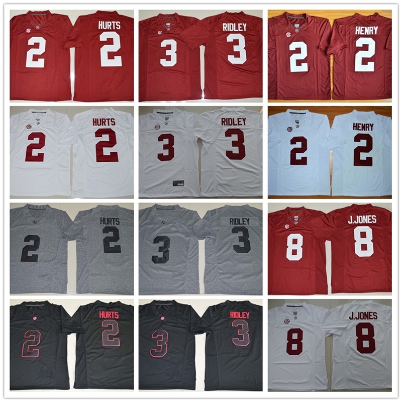

College Alabama Crimson Tide Football Jerseys 2 Jalen Hurts 3 Ridley Blackout Gridiron Gray Red White 8 Julio Jones 2 Derrick Henry Jersey, Black