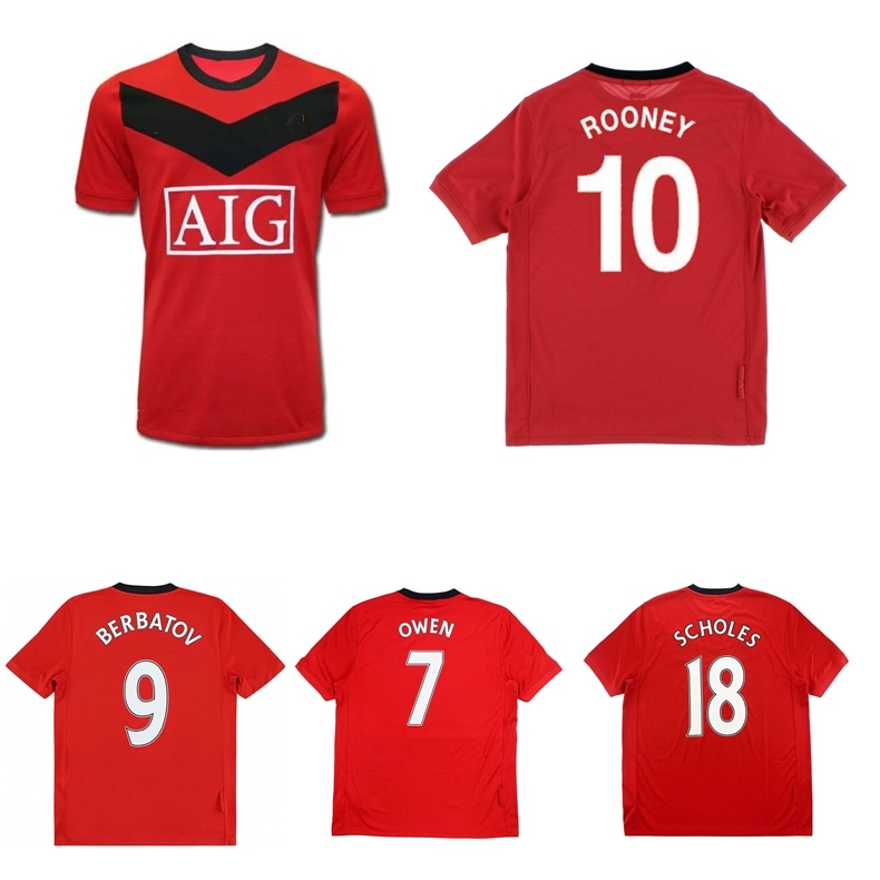 

2009 2010 Evra Owen Rooney Giggs Berbatov retro soccer jersey 09 10 Nani Scholes Vidic vintage classic football shirt, Home jersey