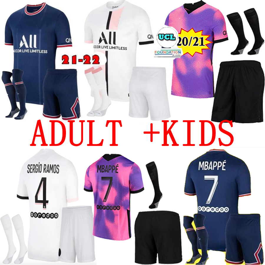 

MBAPPE KEAN soccer jersey 21 22 Maillots de football shirts 2021 2022 SERGIO RAMOS VERRATTI KIMPEMBE men kids sets uniforms enfants fourth adult kits with socks, Yellow