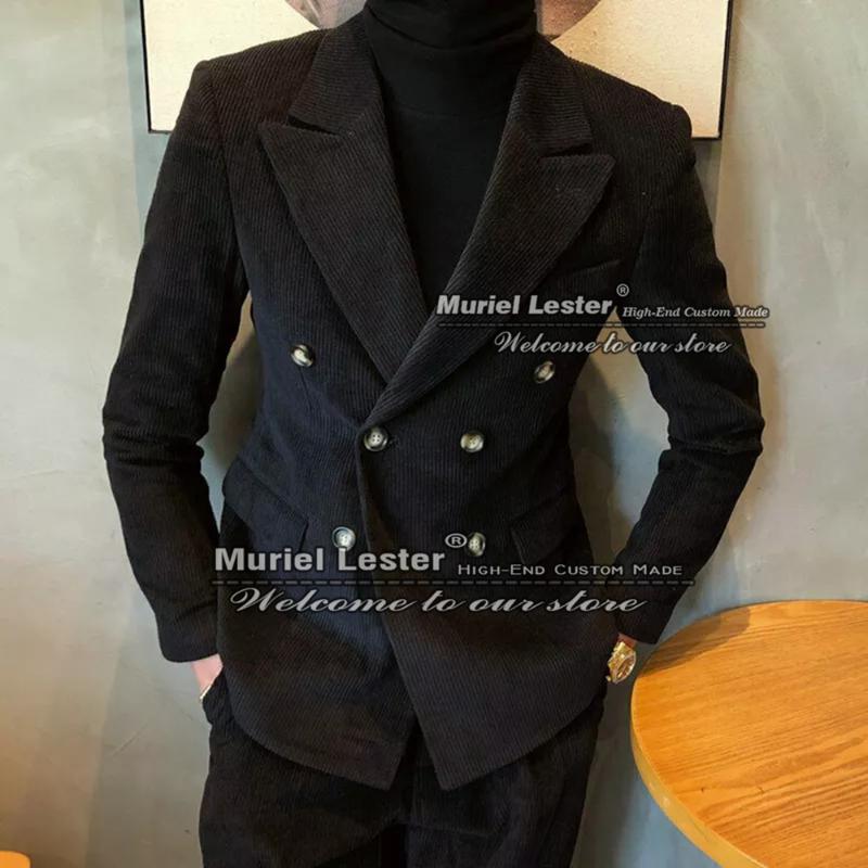 

Men's Suits & Blazers Spring/Autumn Black Men England Style Corduroy With Pants Traje Hombre 2 Pieces Wedding Tuxedos Dinner Prom Dress