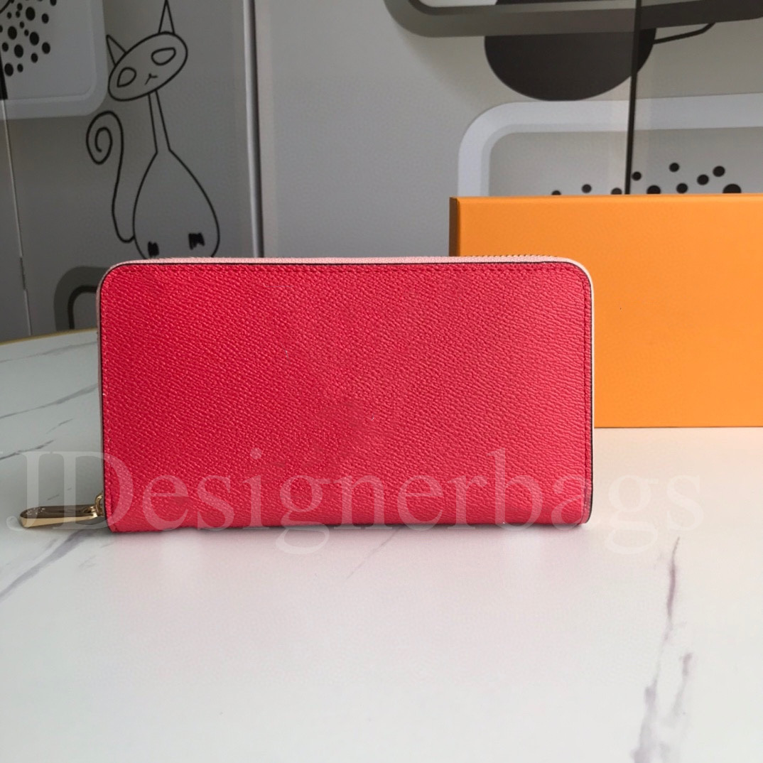 

2021 FASHION men women luxurys designers wallets bags zipper ZIPPY 60017 Designer card coin Holders latest ladies purse wallet leather Women's bag, Red+pink