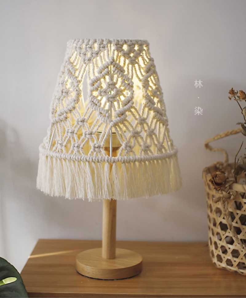 

Lamp Covers & Shades Macrame Shade Boho Decor Light For Table Of E26/E27 Bulb Adapter Modern Handmade Woven Cover