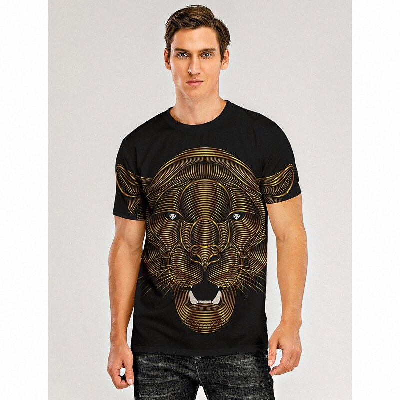 Men's T shirt Shirt 3D Print Graphic 3D Animal Round Neck Daily Print Short Sleeve Tops Black F066#
