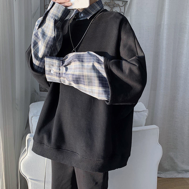 

2021 New Spring Plaid Hoodie Men's Fashion Casual Lapel Sweatshirt Men Streetwear Hip-hop Pullover Hoodies Mens Hoody M-2xl Qsap, Black