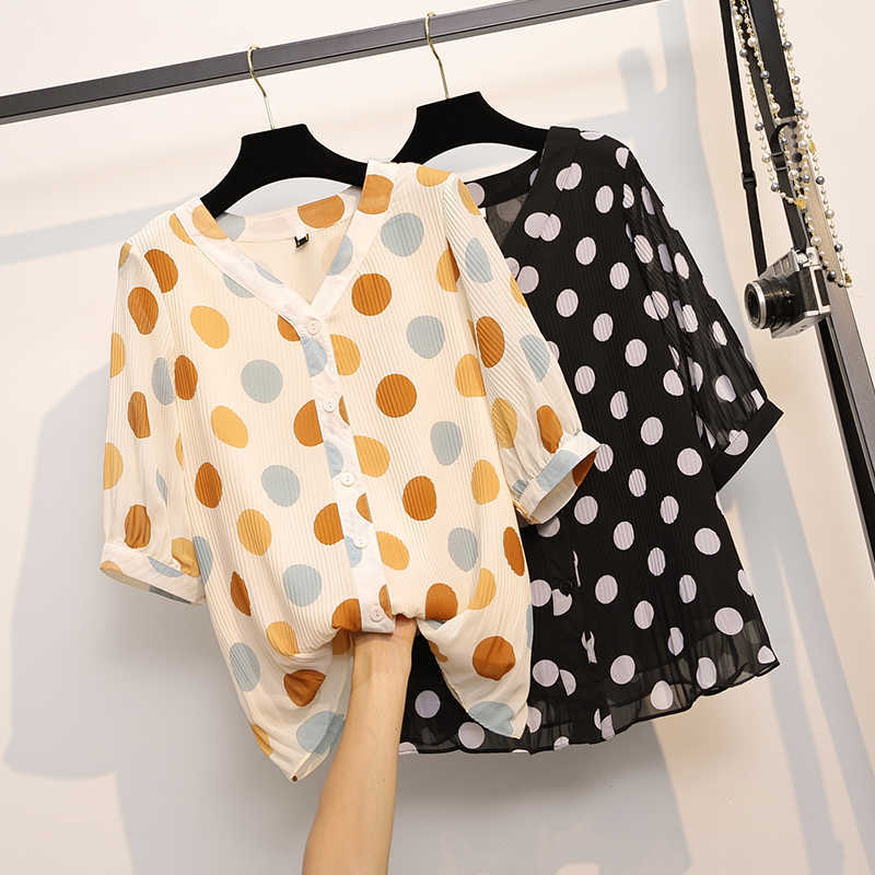 

4XL Women Blouse short Sleeve Blouse Shirt dot Shirt Women Tops And Bloues Plus Size Women's Clothing Blusas Elegantes 210604, Black